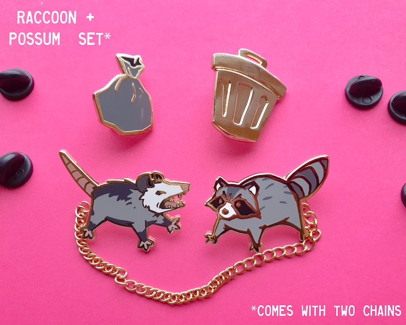 Possum Hard Enamel Pin Set Kragen Pins Trash Dwellers Vergoldet Possum + Raccoon Set