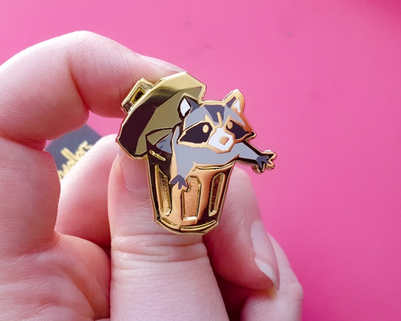 Raccoon Hard Enamel Pin Set Trash Dwellers Gold plating image 6