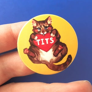 Frisky Animal Buttons: Raccoon, Dog, Cat - Rude Humor (38mm/1.5 inch) Tits