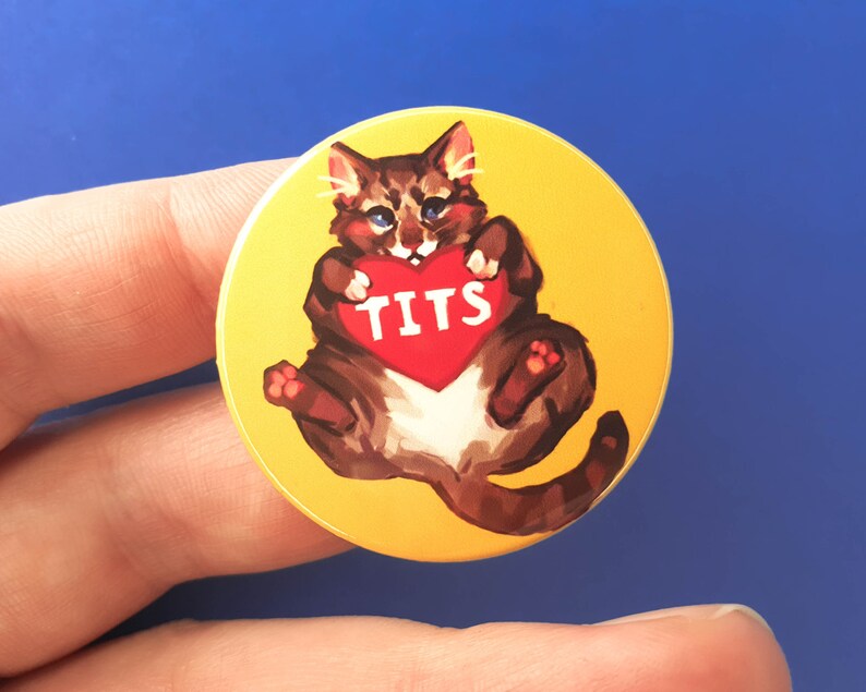 Frisky Animal Buttons: Raccoon, Dog, Cat - Rude Humor (38mm/1.5 inch) Tits