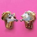 Opossum and Raccoon In Trashcan Pins - Trash Dwellers - Gold Plated Hard Enamel Pin product logo