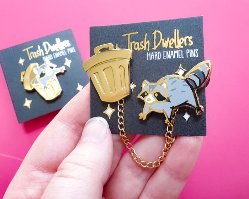 Raccoon Hard Enamel Pin Set Trash Dwellers Gold plating image 3