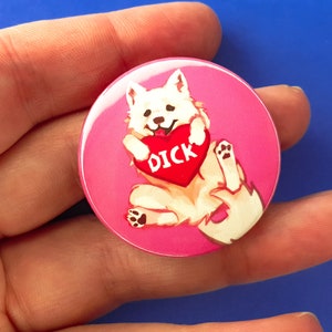 Frisky Animal Buttons: Raccoon, Dog, Cat - Rude Humor (38mm/1.5 inch) Dick