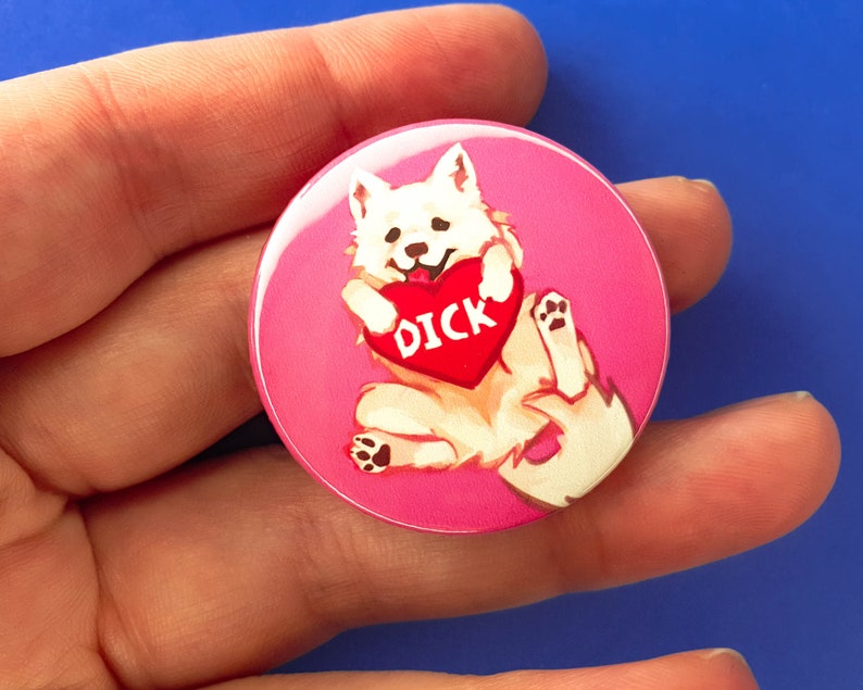 Frisky Animal Buttons: Raccoon, Dog, Cat - Rude Humor (38mm/1.5 inch) Dick
