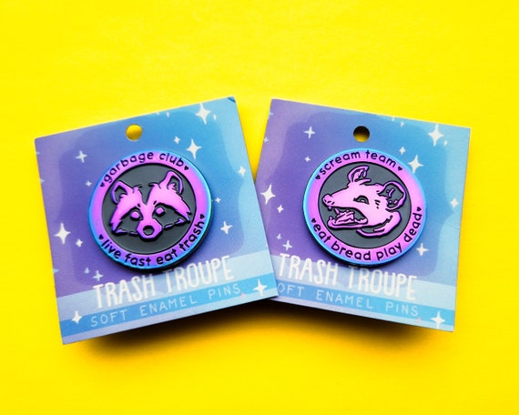 Trash Troupe Enamel Pins: Raccoon & Possum - Rainbow Plating