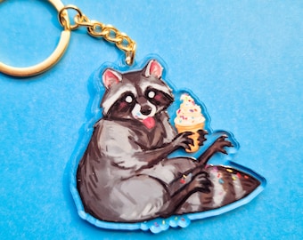 Ice Cream Raccoon Keychain - 2.5 inch Double Sided Acrylic Keychain