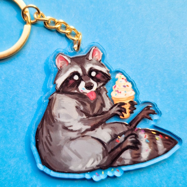 Ice Cream Raccoon Keychain - 2.5 inch Double Sided Acrylic Keychain