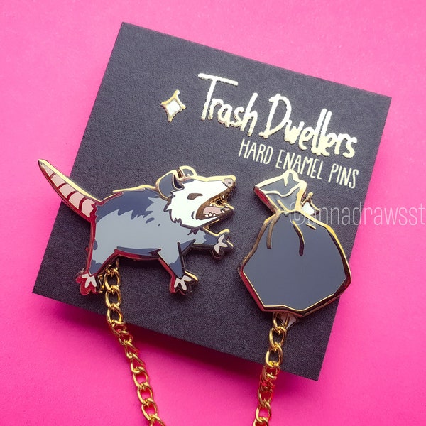 Opossum Hard Enamel Pin Set - Collar Pins -  Trash Dwellers - Gold plating