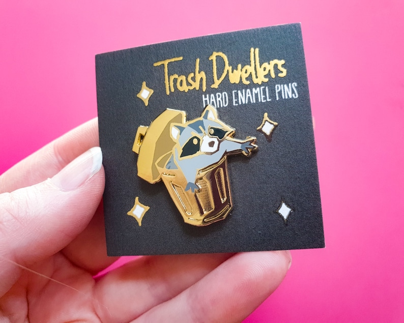 Raccoon Hard Enamel Pin Set Trash Dwellers Gold plating Raccoon in Trashcan