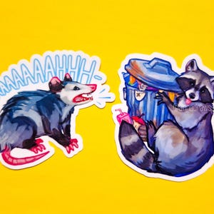 Possum And Raccoon Stickers - Matte Waterproof Vinyl Stickers - 3 inches