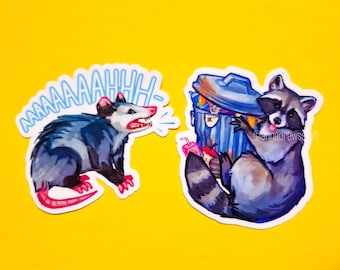 Possum And Raccoon Stickers - Matte Waterproof Vinyl Stickers - 3 inches