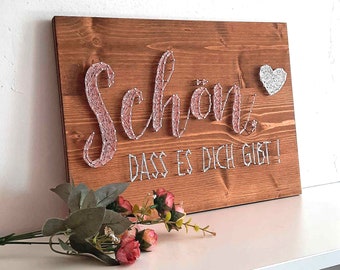 DIY String Art | Fadenbild Bastelset 30x20 cm | "Schön, dass es dich gibt" | Nagelbild Selbermachen, Muttertag, Geschenk, Geburtstag, Danke