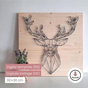 Fadenbild Vorlage „Geometrischer Hirsch" | String Art PDF Download 30×30 cm | Geometric Deer Template