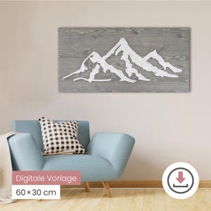 String Art Vorlage "Berge" PDF 60x30 cm | Fadenbild Muster zum Ausdrucken | DIY Nagelbild Download
