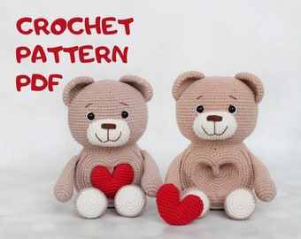 Bear in Love Pattern – Bear with heart Amigurumi Crochet Pattern PDF in English Fruit animals