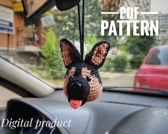 Crochet keychain Pattern, cute car accessories dog German Shepherd, interior accessories Pattern, Amigurumi patterns