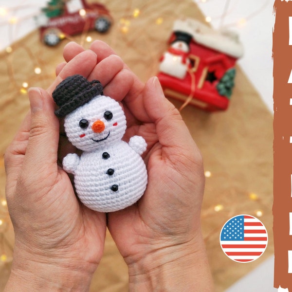 Bonhomme de neige ornement de Noël au crochet - modèle bonhomme de neige amigurumi PDF en anglais - bonhomme de neige au crochet, modèles de jouets pour bébé