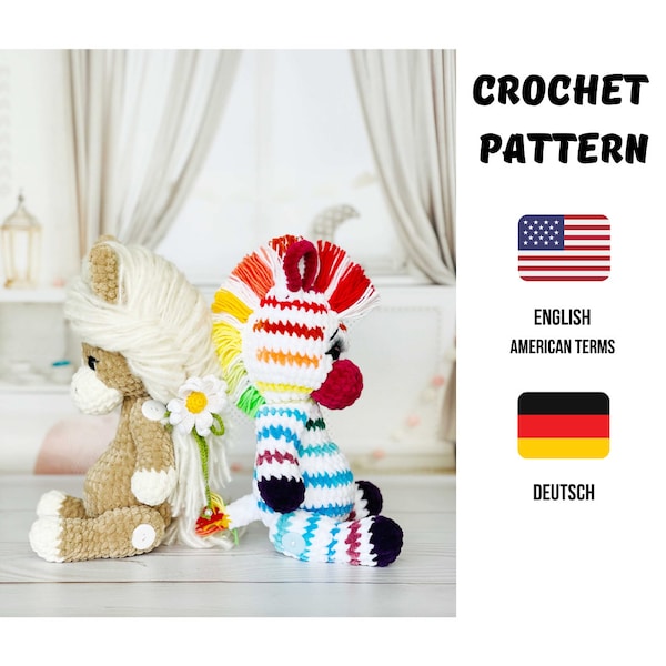 SET 2 CROCHET PATTERNS Horse and Zebra / Amigurumi Horse and Zebra pattern/ Crochet pattern Zebra / Easy crochet  / Crochet animals patterns