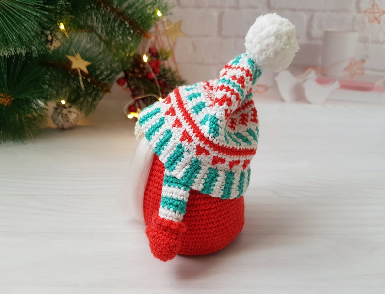 Jultomte-virkat mönster, Amigurumi-leksaksmönster, Jultomte-tomtemönster, Handledning för vinterlovstomtar, Amigurumi-mönster bild 6