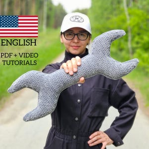 WRENCH CROCHET PATTERN, big spanner toy video tutorial, gift idea for mechanic, locksmith, Plush crochet toys