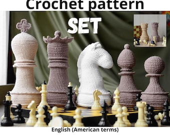 No Sew Chess set Crochet Pattern – QUEEN, KING, rook, pawn, knight, bishop–Amigurumi Pattern– Idea for a board game- Crochet patterns toys