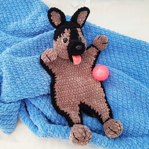 Lovey Crochet Pattern dog German Shepherd, Amigurumi comforter cuddle toy, baby security blanket, plush toy dog pattern Amigurumi patterns image 9