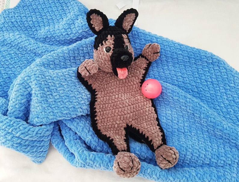 Lovey Crochet Pattern dog German Shepherd, Amigurumi comforter cuddle toy, baby security blanket, plush toy dog pattern Amigurumi patterns image 9