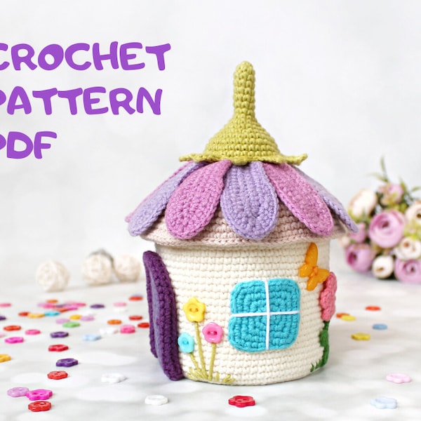 Flower House Pattern – Fairy Tale House Amigurumi Crochet Pattern PDF en anglais Animaux fruitiers