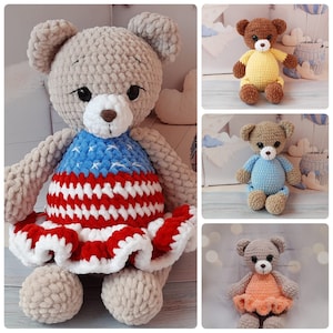 Crochet patterns bear, 4th of July Crochet pattern, patriotic toy for independence day tutorial pdf, Easy crochet toy pattern