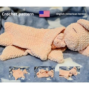 Pig snuggler plush Lovey - pig security blanket toy - amigurumi comforter cuddle toy - PDF easy crochet pattern -  Crochet patterns toys