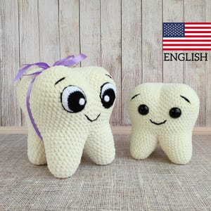 TOOTH CROCHET PATTERN, Amigurumi plush tooth fairy pattern, Baby first tooth party, Easy Plush crochet toys
