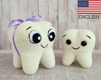 TOOTH CROCHET PATTERN, Amigurumi plush tooth fairy pattern, Baby first tooth party, Easy Plush crochet toys