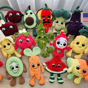 OBST + GEMÜSE: 14 Häkelanleitungen Set, Amigurumi Obst, Gemüse und Beeren mit Augen & Händen, Häkel-Plüsch-Spielzeug