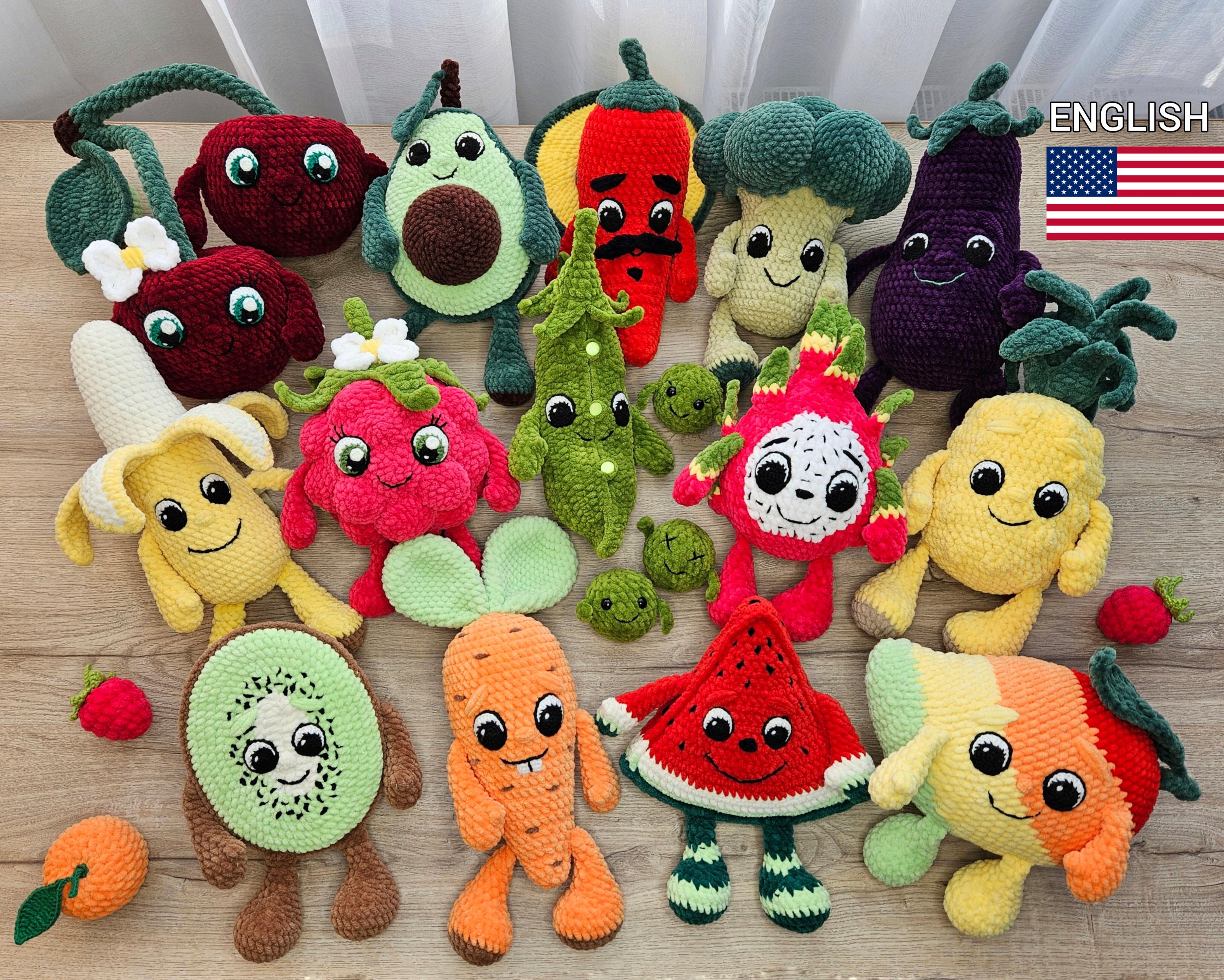 FRUITS + VEGETABLES: 14 Crochet Patterns Set, Amigurumi Fruits
