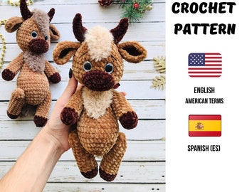 Crochet PATTERN bull / Amigurumi pattern dull /Amigurumi bull tutorial Stuffed plush animal diy Easy crochet  pdf  Crochet animals patterns