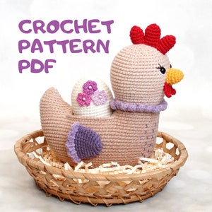 Easter Hen Pattern – Easter Chicken Decoration Amigurumi Crochet Pattern PDF in English fruit animals