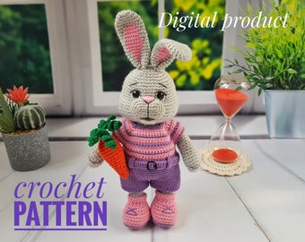 Crochet pattern amigurumi Easter bunny with carrot, cute rabbit pattern, Amigurumi stuffed toy tutorial rabbit, Easter  Amigurumi patterns