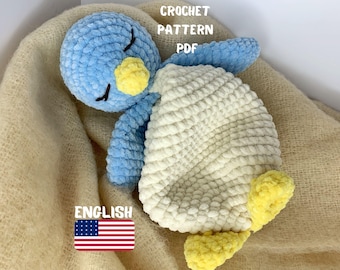 Plush Penguin Lovey Crochet Pattern | Security Blanket Toy | Amigurumi Comforter Cuddle Toy | PDF Easy Crochet Pattern | Lovey toy patterns