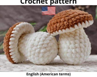 Mushroom amigurumi pattern, crochet food porcini mushrooms, easy tutorial PDF, Crochet patterns toys