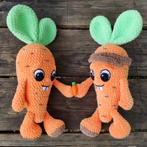 CROCHET CARROT PATTERN, Amigurumi carrot with bunny ears, eyes, hands and legs, Crochet Vegetables tutorial, Plush crochet toys