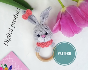 Crochet rabbit PATTERN baby rattle, Bunny Rattle PATTERN, Easter crochet pattern, amigurumi toy Pattern, my first Easter, Amigurumi patterns