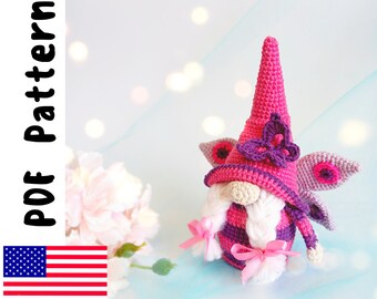 PDF Pattern of Crocheted Gnome, butterfly  Gnome,butterfly pattern ,  Crocheted   butterfly   Description in English!!! Crochet toy patterns