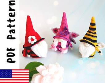 PDF Pattern of Crocheted Gnomes, ladybug Gnome, Bee Gnome,  Gnome  butterfly Pattern Crochet toy patterns