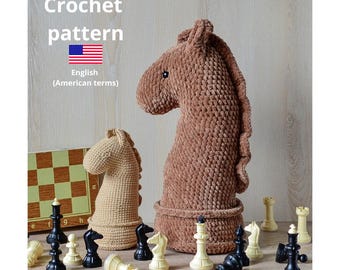 No Sew Chess piece KNIGHT Crochet Pattern, Amigurumi Chess piece KNIGHT, Easy DIY Handmade Gift Idea for a board game, Crochet patterns toys