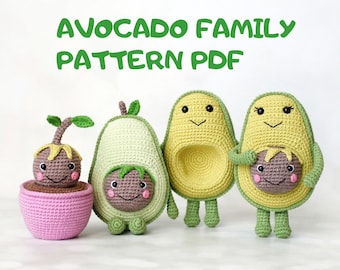 Avocado Family Crochet Pattern - Amigurumi Baby and Mum Avocado - Crochet PDF Pattern in English -Fruit animals