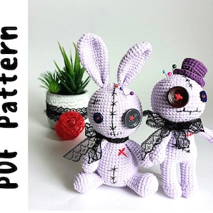 PDF-mönster av virkad voodoo och harevoodoo, mönster för Halloween. Virkade leksaksmönster