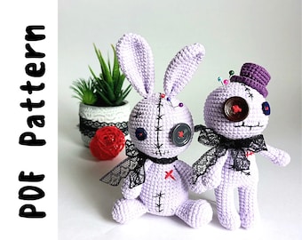 PDF pattern of crocheted voodoo and hare voodoo, pattern for Halloween. Crochet toy patterns