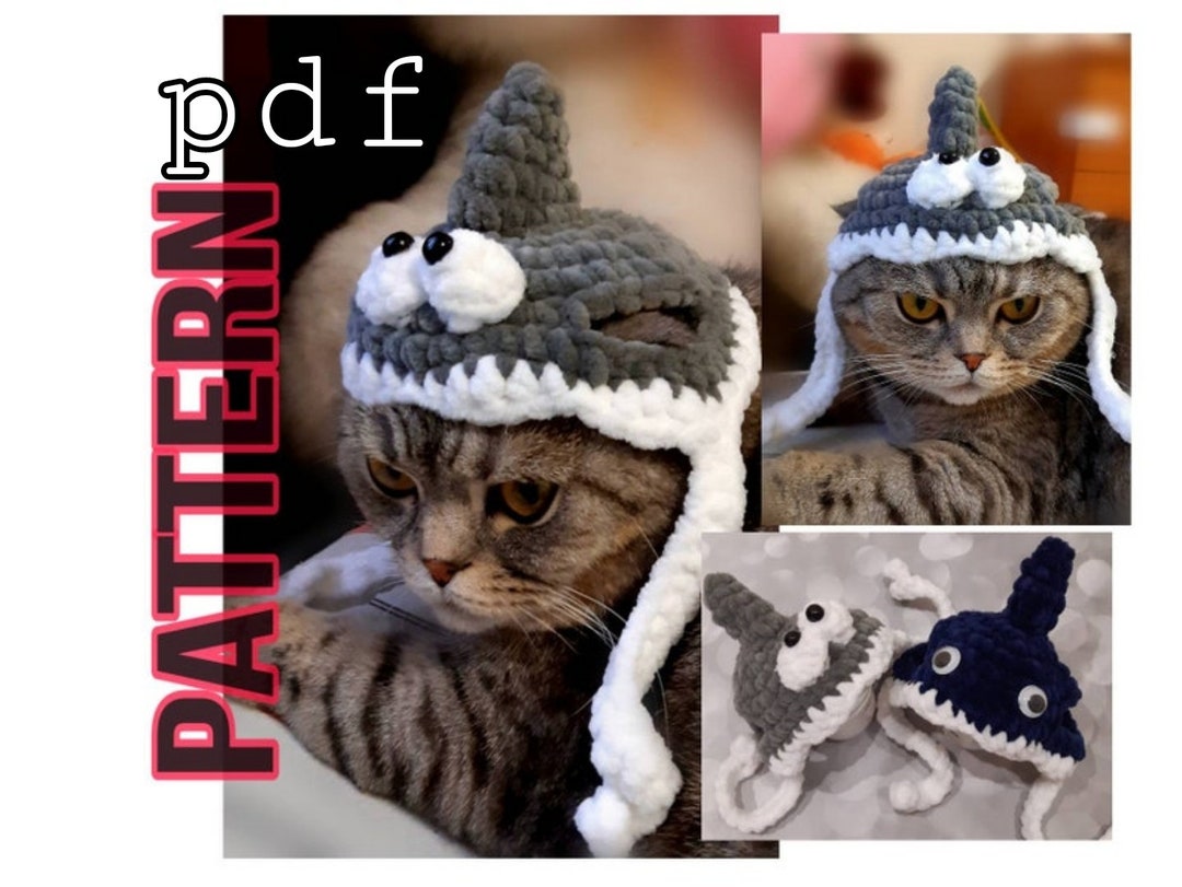 Crochet Patterns Hat for Cats, Shark Hat, Cat Beanie Pattern, Crochet