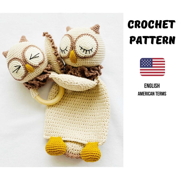 Patrón de crochet Búho / Patrón de crochet sonajero bebé / Patrón amigurumi animales de crochet / Peluche de búho / Patrones de animales de crochet