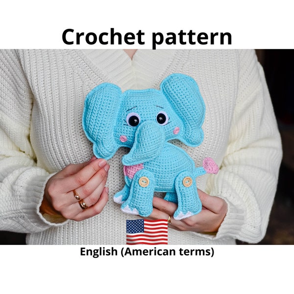 Modèle de crochet d'éléphant – amigurumi PDF - animaux du zoo – jouet d'éléphant (anglais) Modèles de crochet jouets